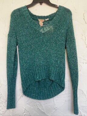 Juniors Mudd Sequin Turquoise Knit Sweater SIZE LARGE
